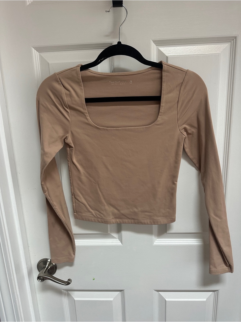 Abercrombie & Fitch Mauve-Tan Square Neck Long Sleeve Top